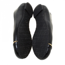 Pre Owned Tory Burch Black Leather and Python Embossed Pacey Ballet Flats Size 36.5