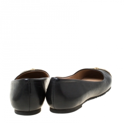 Pre Owned Tory Burch Black Leather and Python Embossed Pacey Ballet Flats Size 36.5