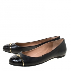 Pre Owned Tory Burch Black Leather and Python Embossed Pacey Ballet Flats Size 36.5