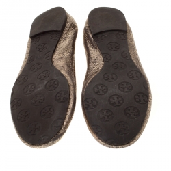 Pre Owned Tory Burch Metallic Gold Leather Reva Pebbled Ballet Flats Size 37.5