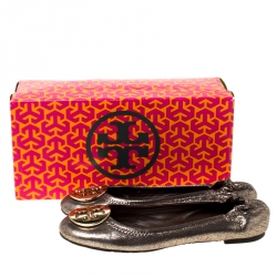 Pre Owned Tory Burch Metallic Gold Leather Reva Pebbled Ballet Flats Size 37.5
