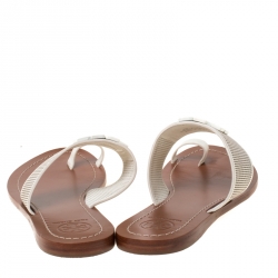 Pre Owned Tory Burch White Leather Melinda Toe Ring Sandals Size 36.5