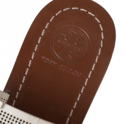 Pre Owned Tory Burch White Leather Melinda Toe Ring Sandals Size 36.5