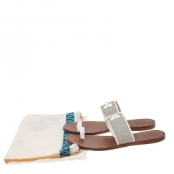 Pre Owned Tory Burch White Leather Melinda Toe Ring Sandals Size 36.5