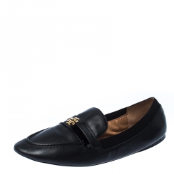 Pre Owned Tory Burch Black Leather Jolie Stretch Loafers Size 39.5