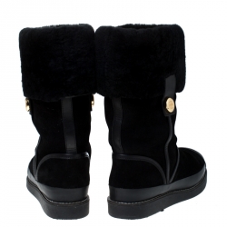 Pre Owned Tory Burch Black Suede Leather And Fur Ankle Boots Size 38
