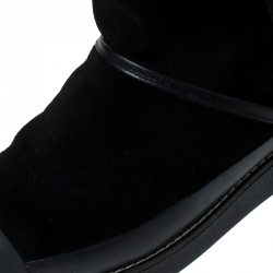 Pre Owned Tory Burch Black Suede Leather And Fur Ankle Boots Size 38