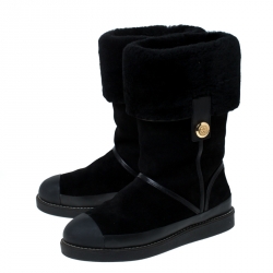 Pre Owned Tory Burch Black Suede Leather And Fur Ankle Boots Size 38