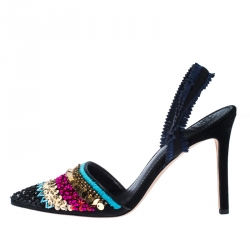 Pre Owned صندل توري برش سويدي وترتر مزخرف بحزام للكاحل مقدمة مدببة مقاس 39