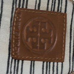 Pre Owned Tory Burch White/Black Logo Stripe Canvas Espadrille Slides Size 37.5