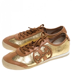 مملوكة مسبقًا حذاء رياضي توري برش مورفي جلد بني/ذهبي مقاس 36.5