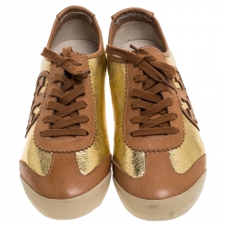 مملوكة مسبقًا حذاء رياضي توري برش مورفي جلد بني/ذهبي مقاس 36.5