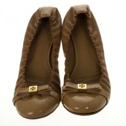 Pre Owned Tory Burch Nude Patent Romy Ballet Flats Size 38.5