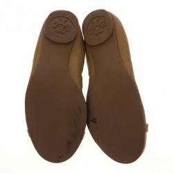 Pre Owned Tory Burch Nude Patent Romy Ballet Flats Size 38.5