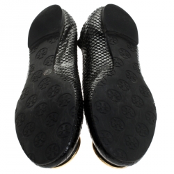 Pre Owned Tory Burch Black Python Embossed Leather Reva Ballet Flats Size 39