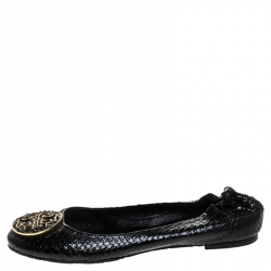 Pre Owned Tory Burch Black Python Embossed Leather Reva Ballet Flats Size 39