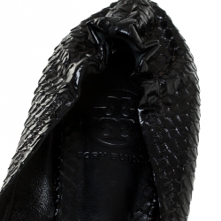 Pre Owned Tory Burch Black Python Embossed Leather Reva Ballet Flats Size 39