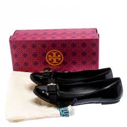 Pre Owned حذاء باليرينا فلات توري برش ترودي جل أسود لامع مقاس 39.5