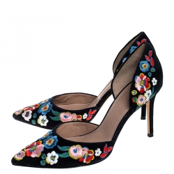 Pre Owned حذاء كعب عالي توري برش مقدمة مدببة دورسيه مطرز روزمونت سويدي أزرق مقاس 38