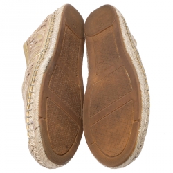 Pre Owned Tory Burch Metallic Gold Embroidered Leather And Mesh Rhea Leaf Espadrille Flats Size 39