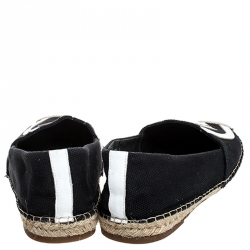 Pre Owned Tory Burch Black Canvas And White Leather Trim And Logo Lonnie Espadrilles Flats Size 41