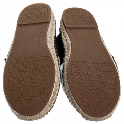 Pre Owned Tory Burch Black Canvas And White Leather Trim And Logo Lonnie Espadrilles Flats Size 41