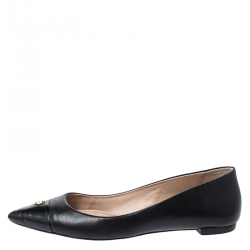 مملوكة مسبقًا Tory Burch Black Leather Pointed Cap Toe Ballet Flats Size 36