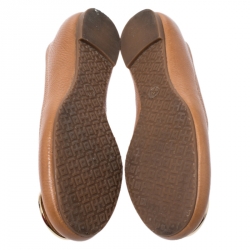 Pre Owned حذاء باليرينا فلات توري بورش ريفا جلد بني مقاس 36.5