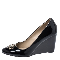 Pre Owned Tory Burch Black Patent Leather Wedge Pumps Size 39