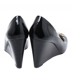 Pre Owned Tory Burch Black Patent Leather Wedge Pumps Size 39