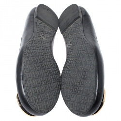 Pre Owned Tory Burch Black Leather Reva Ballet Flats Size 37