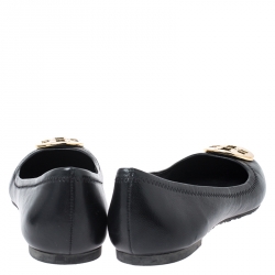 Pre Owned Tory Burch Black Leather Reva Ballet Flats Size 37