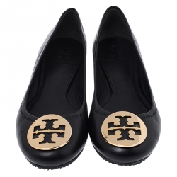 Pre Owned Tory Burch Black Leather Reva Ballet Flats Size 37