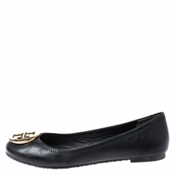 Pre Owned Tory Burch Black Leather Reva Ballet Flats Size 37