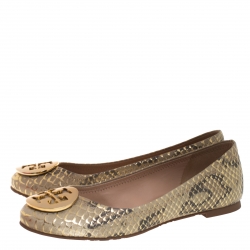 Pre Owned Tory Burch Multicolor Gilded Roccia Embossed Leather Reva Ballet Flats Size 36