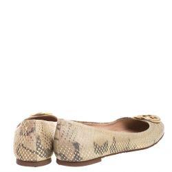 Pre Owned Tory Burch Multicolor Gilded Roccia Embossed Leather Reva Ballet Flats Size 36