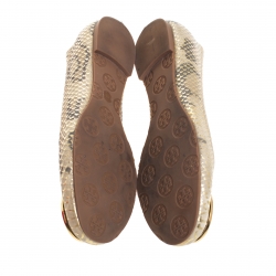 Pre Owned Tory Burch Multicolor Gilded Roccia Embossed Leather Reva Ballet Flats Size 36