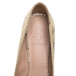 Pre Owned Tory Burch Multicolor Gilded Roccia Embossed Leather Reva Ballet Flats Size 36