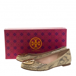 Pre Owned Tory Burch Multicolor Gilded Roccia Embossed Leather Reva Ballet Flats Size 36