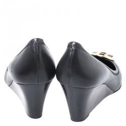 Pre Owned حذاء كعب عالي توري برش نعل روكي سالي جلد أسود مقاس 39