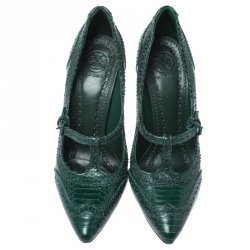 Pre Owned حذاء كعب عالي توري برش إيفرلي جلد نقشة الثعبان بروغي مقاس 37.5