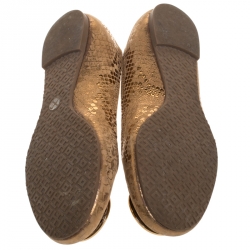 Pre Owned Tory Burch Metallic Gold Foil Textured Suede Reva Ballet Flats Size 37