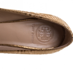 Pre Owned Tory Burch Metallic Gold Foil Textured Suede Reva Ballet Flats Size 37