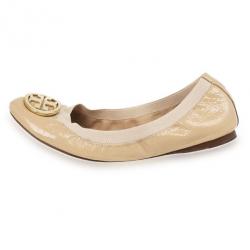 مملوكة مسبقًا Tory Burch Nude Patent Caroline Ballet Flats Size 41.5