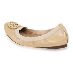 مملوكة مسبقًا Tory Burch Nude Patent Caroline Ballet Flats Size 41.5