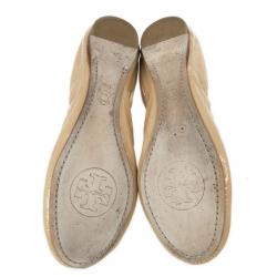 مملوكة مسبقًا Tory Burch Nude Patent Caroline Ballet Flats Size 41.5