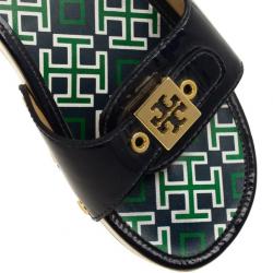 مملوكة مسبقًا Tory Burch Blue Patent Leather Dixon Clogs Slides Size 38