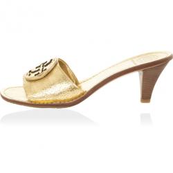 Pre Owned Tory Burch Gold 'Aerin' Slide Sandals Size 38.5