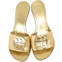 Pre Owned Tory Burch Gold 'Aerin' Slide Sandals Size 38.5