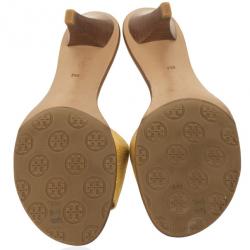 Pre Owned Tory Burch Gold 'Aerin' Slide Sandals Size 38.5